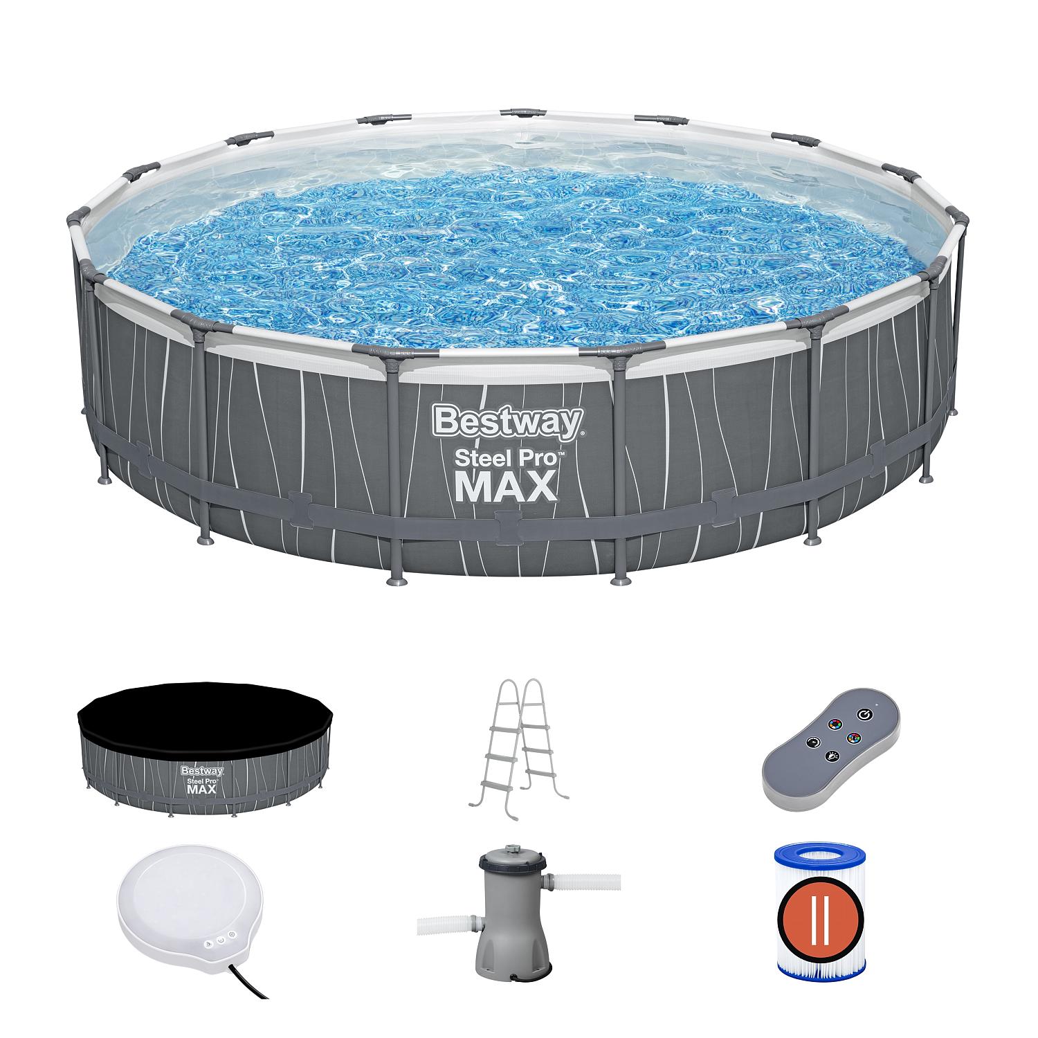 Каркасный бассейн Steel Pro Max 457x107 см, 14970 л, фил.-нас. 3028 л\ч, лестн, тент, подсветка фото 2